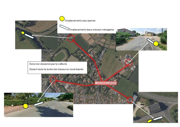 Collecte des déchets pendant les travaux de voirie route de Valanjou à Chemillé, octobre 2025